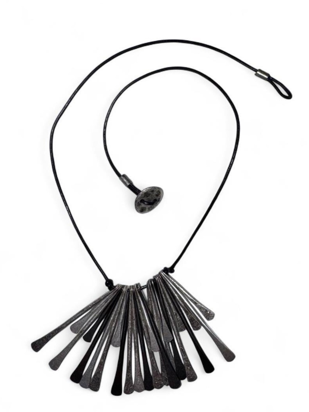 Silver hammered fringe necklace
